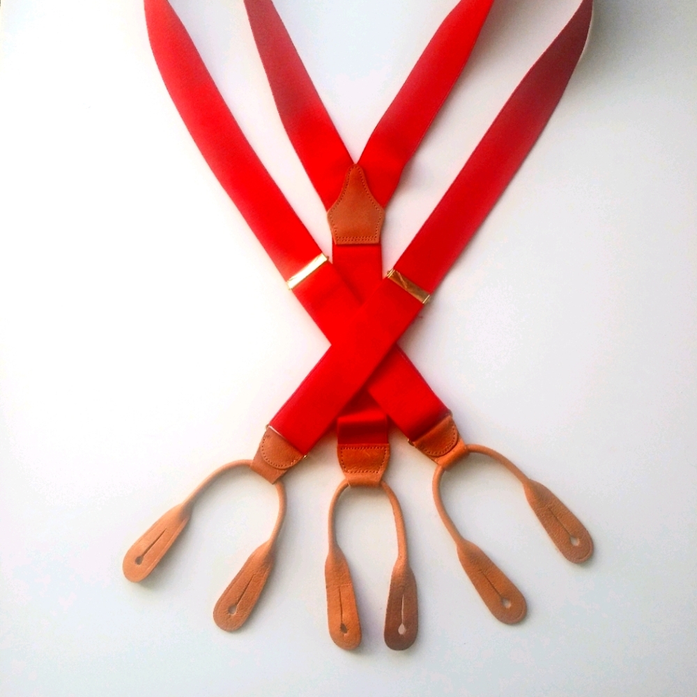 Red Leather Button Suspenders